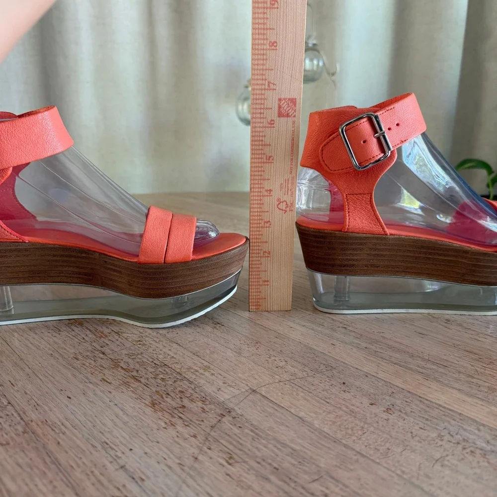 Orange Leather Platform Sandals AGL Attilio Giusti Leombruni Lucite Wood 37